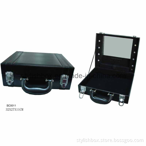 Black PU Cosmetic Case with LED Light Inside (SC0011)
